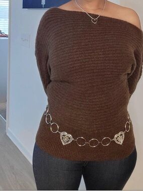 Banana Republic Off-Shoulder Rib Knit Sweater in Brown